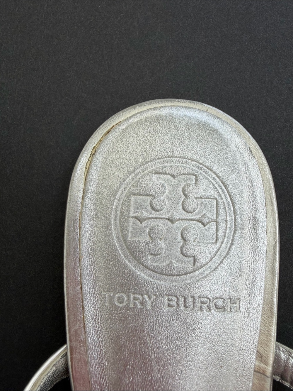 Tory Burch Metallic Silver Quilted Slingback Flats with Logo Size 7 - Picture 4 of 8